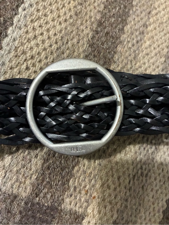 Lauren Ralph Lauren Vintage Black Braided Woven Leather Belt Silver Buckle Fit M main image 9